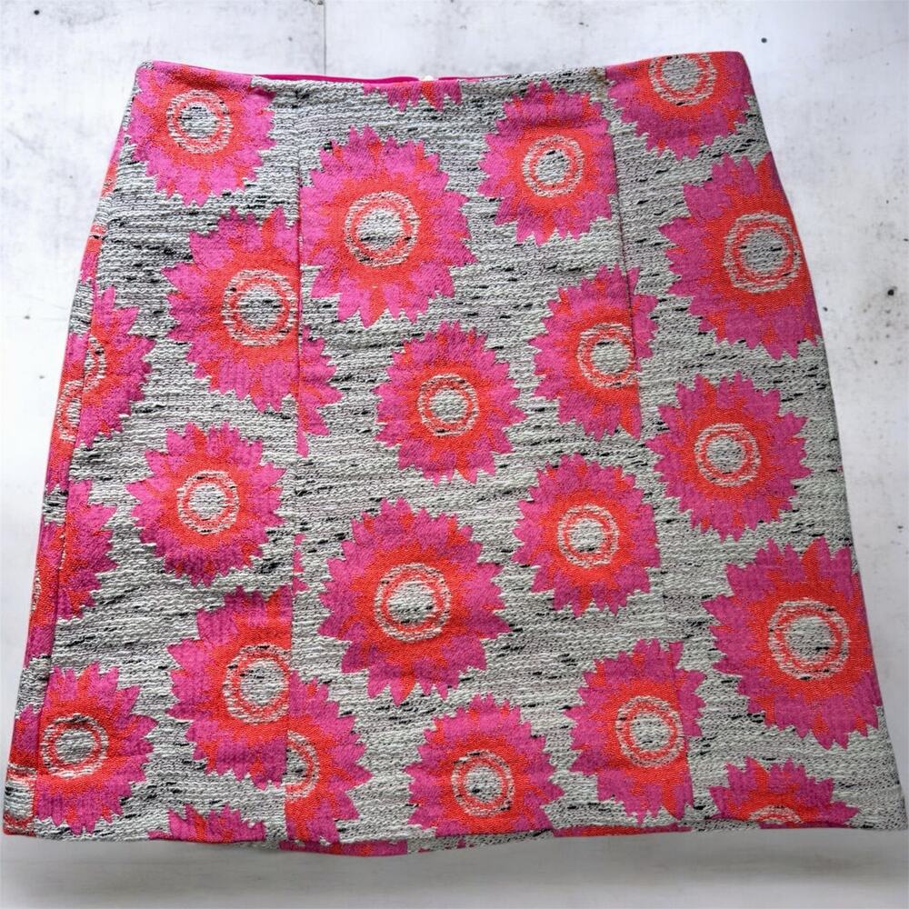 Trina Turk Textured Floral Jacquard Mini Skirt Pink Orange Lined Size 4